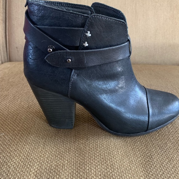 rag and bone Harrow leather ankle boots black heel size 38.5 US 8.5 - Picture 2 of 8